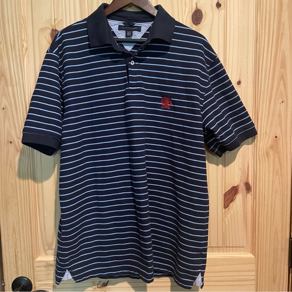 Tommy Hilfiger Navy and White Striped Polo Shirt - Picture 1 of 7